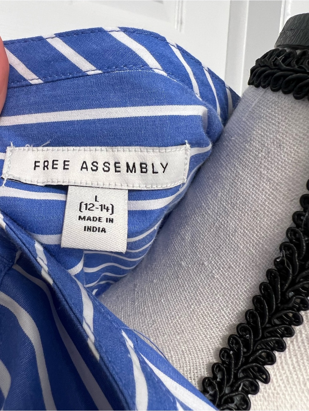 Striped Blue and White Long-Sleeve Maxi Dress with Self Tie - Picture 9 of 11